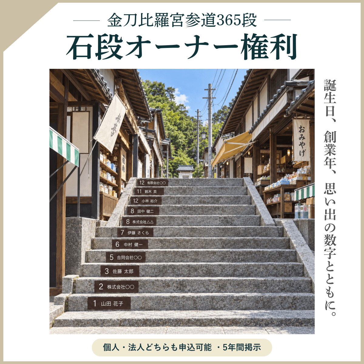 【限定40枠】金刀比羅宮参道365段 石段オーナー権
